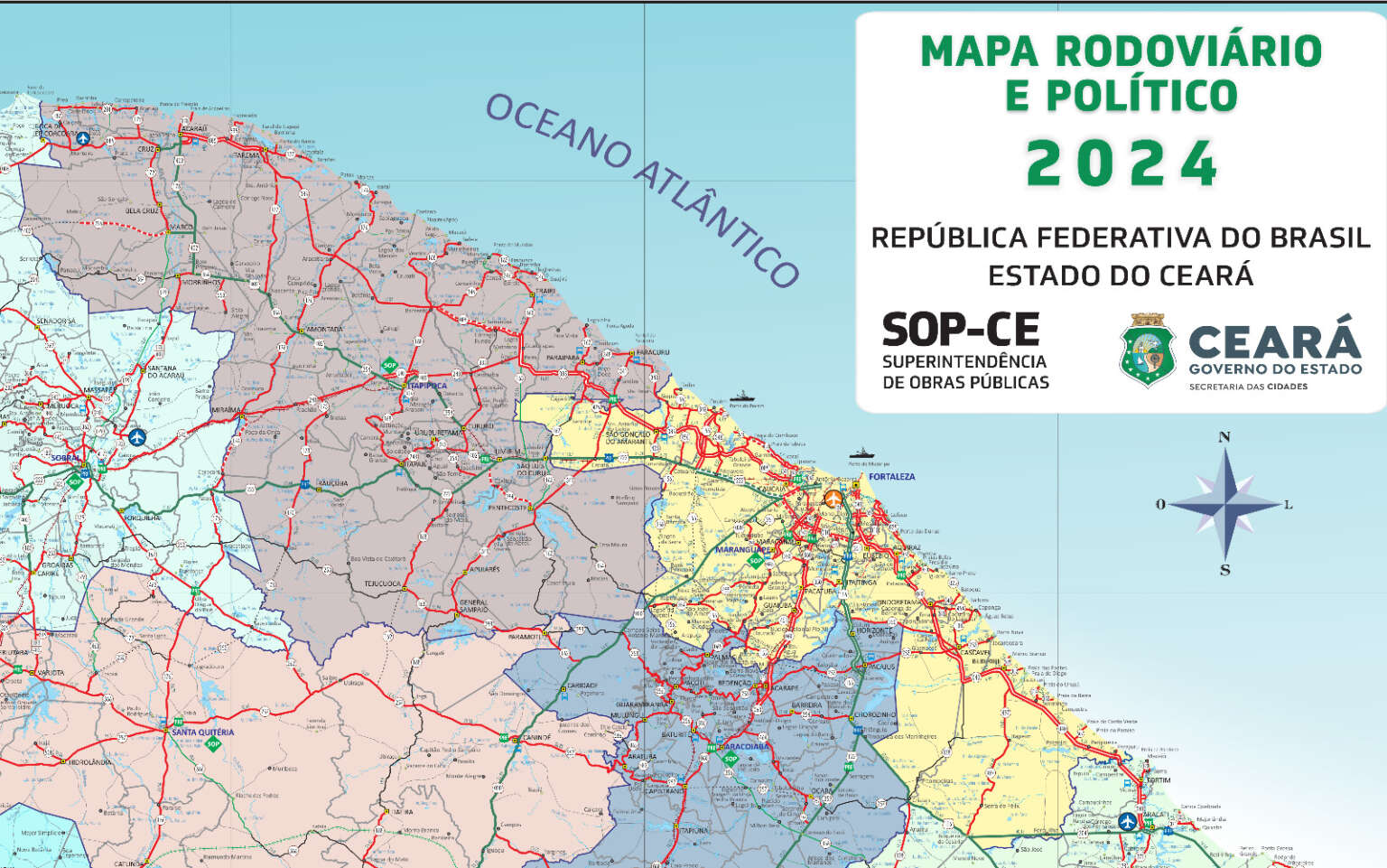 Com atualização anual, SOP disponibiliza novo Mapa Rodoviário do Ceará