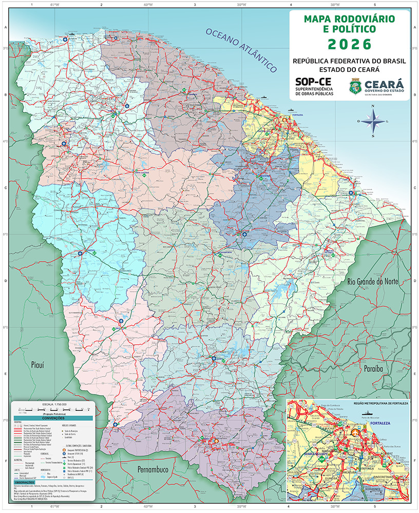 SOP lança Mapa Rodoviário do Ceará 2026 com dados atualizados da malha viária